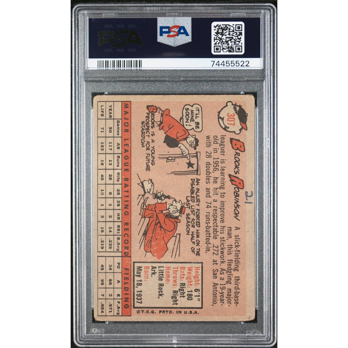 Brooks Robinson Autograph Signed 1958 Topps Orioles #307 'HOF' Auto PSA/DNA