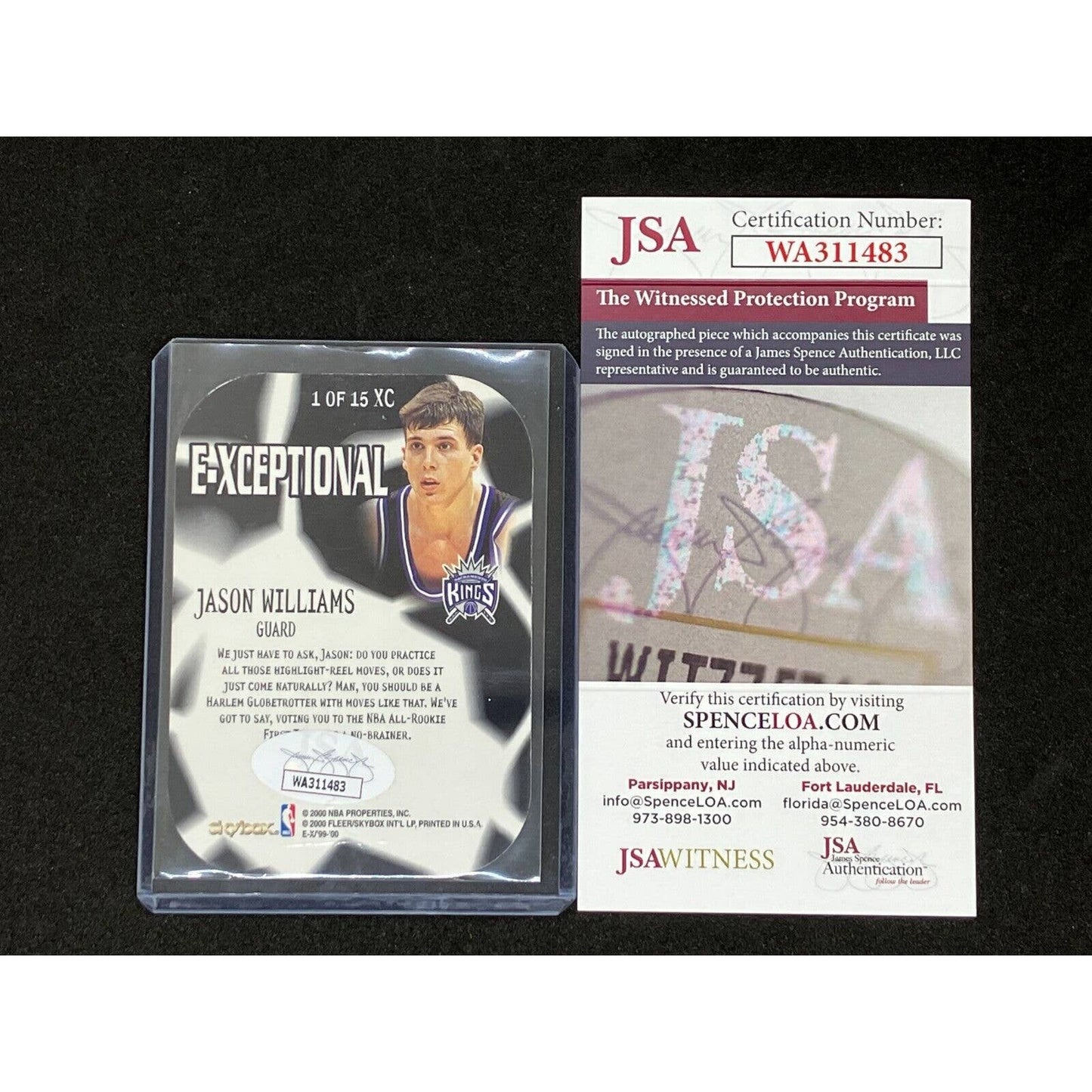 Jason Williams Signed 1999-00 Skybox E-X E-Xceptional Insert JSA Witness COA