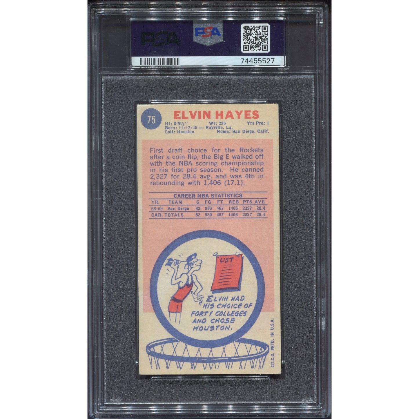 Elvin Hayes Signed 1969 Topps #75 Rookie RC Auto Inscriptions PSA/DNA