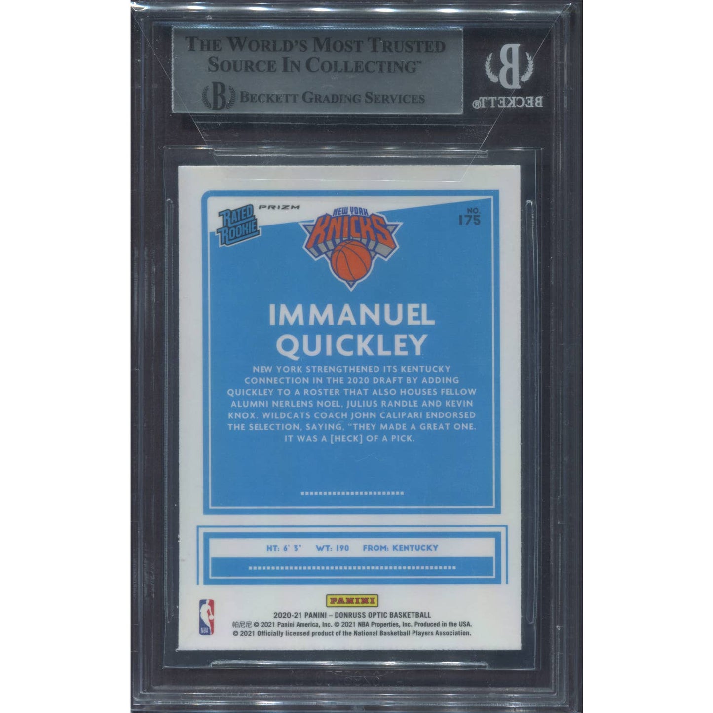 Immanuel Quickley Signed 2020 Donruss Optic Silver Wave RC Auto BAS