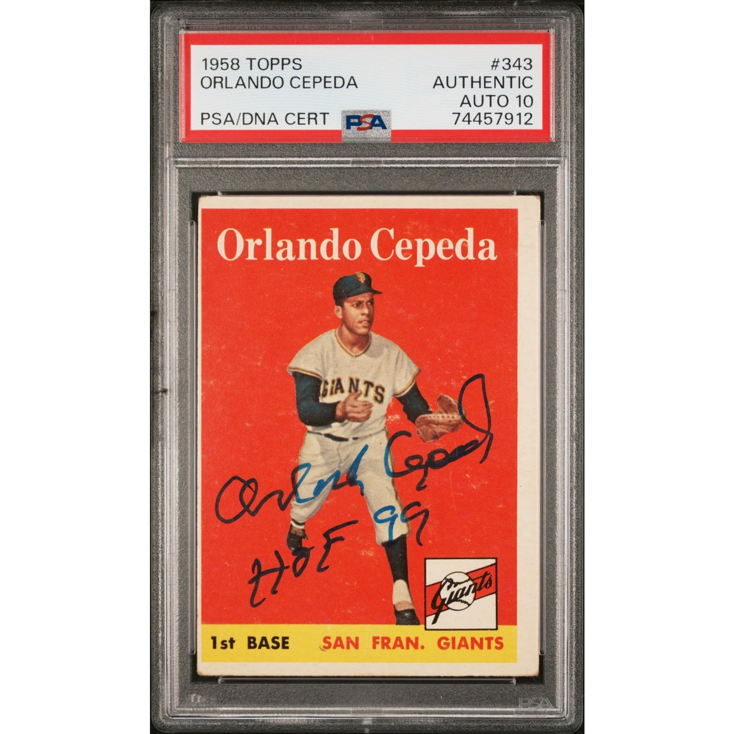 1958 Topps Orlando Cepeda #343 Signed Rookie Card SF Giants RC PSA 10 Auto