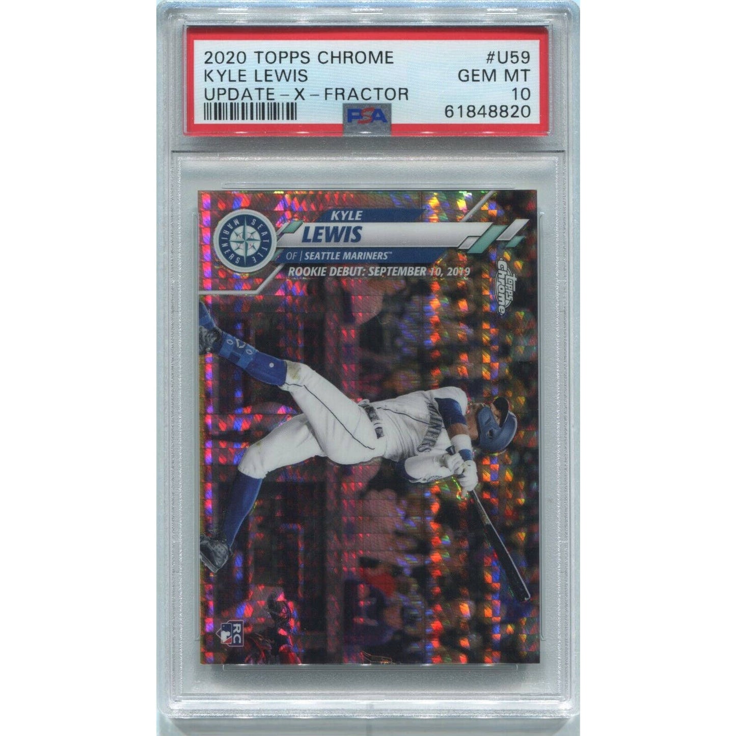 2020 Topps Chrome Update #U59 Kyle Lewis X-Fractor Rookie Debut /99 PSA 10 Pop 1