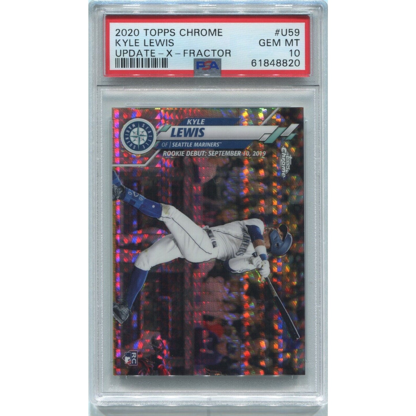 2020 Topps Chrome Update Kyle Lewis #U59 X-Fractor Rookie Debut /99 Pop 1 PSA 10