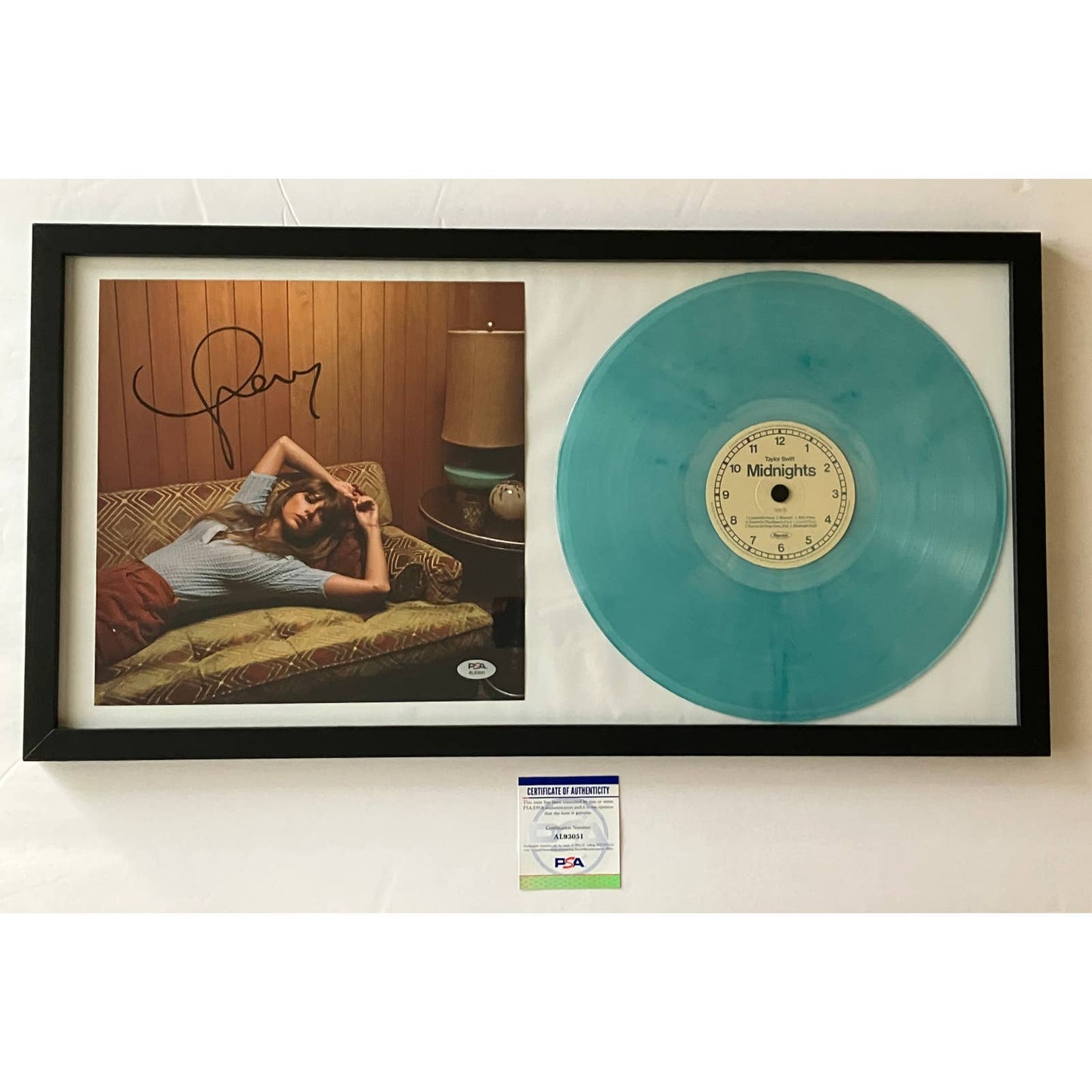 Taylor Swift Signed & Framed Midnights Moonstone Blue Vinyl LP Record PSA COA