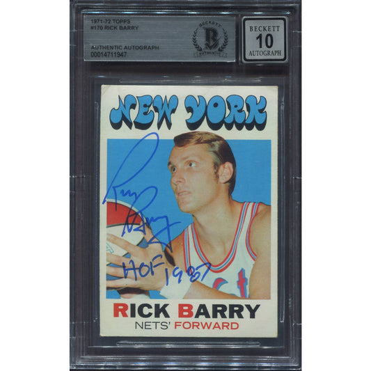 Rick Barry Signed 1971 Topps #170 'HOF 1987' Rookie RC Auto Beckett BAS 10